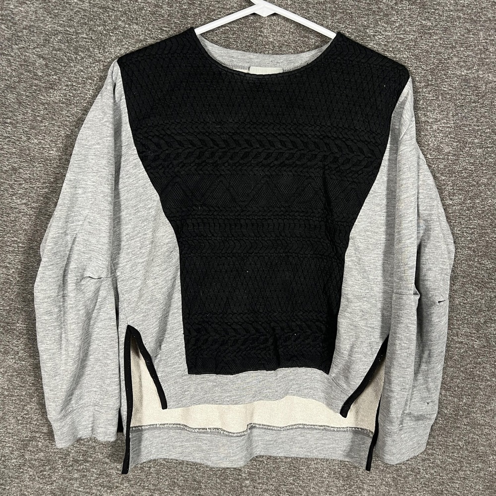 Rachel Comey Sweater Womens 4 Gray Black Cable‎ Knit Mixed Media Pullover Zip